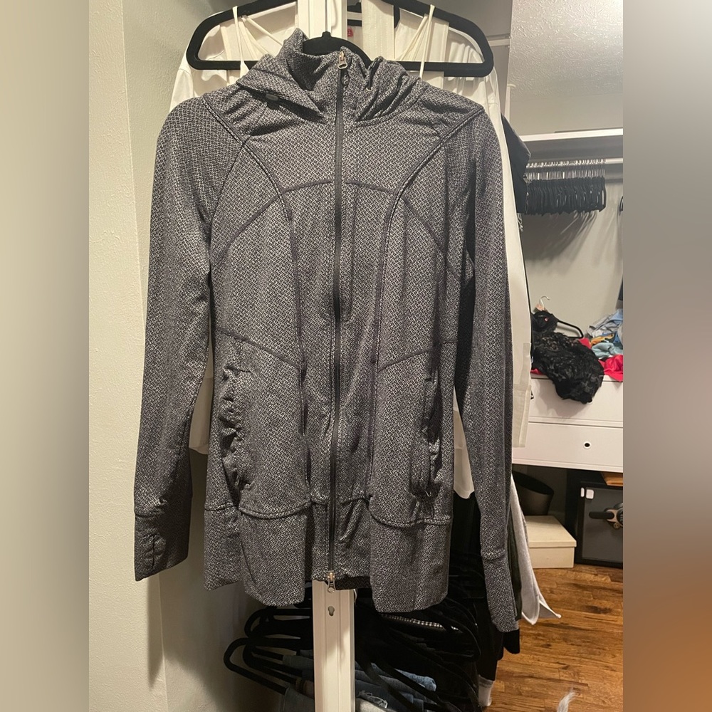 Athleta Rishi Jacket - hooded long zip jacket with collar and hood